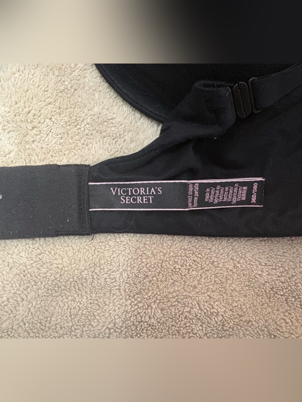 Victoria's Secret Black Bra with Subtle Pink Label Detail